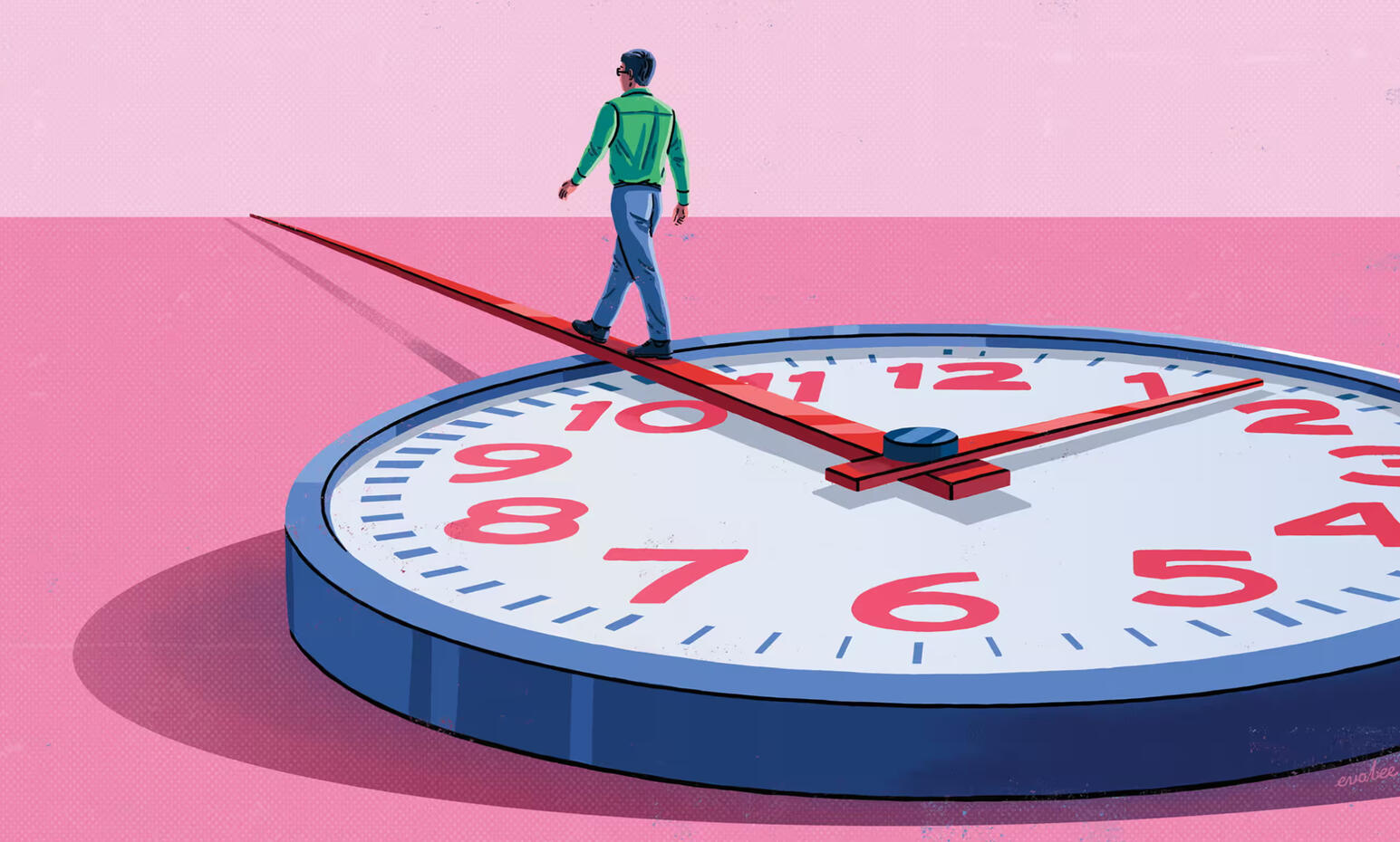 illustration of man walking on clock